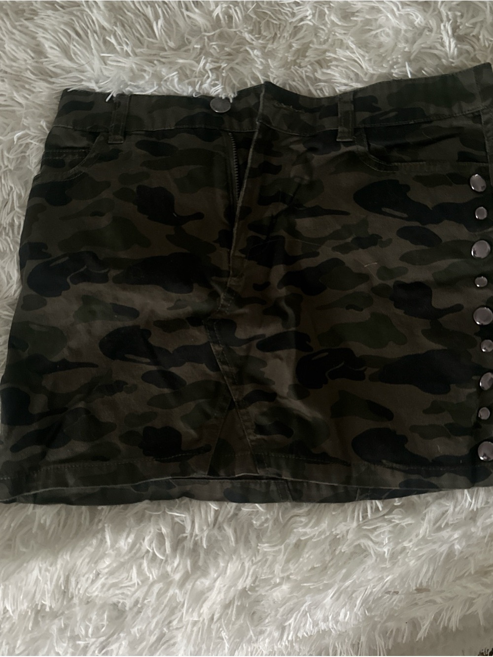 Rebecca Minkoff Green Camouflage Mini Skirt with Silver Studs